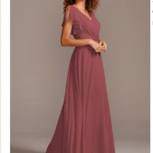 Off-the-Shoulder Bridesmaid Dress with Cascade Chianti